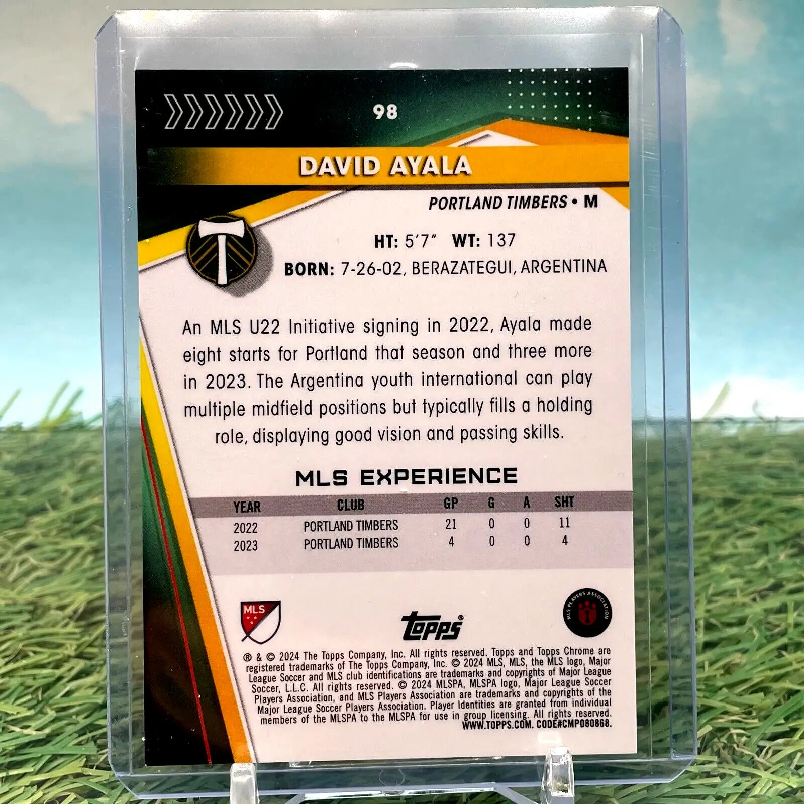 David Ayala 2024 Topps Chrome MLS Orange Refractor soccer card #98 Timbers