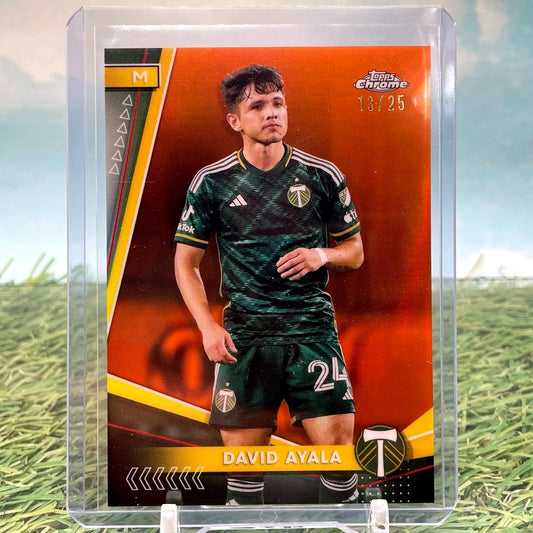 David Ayala soccer card from 2024 Topps Chrome MLS Orange Refractor /25 #98 Timbers