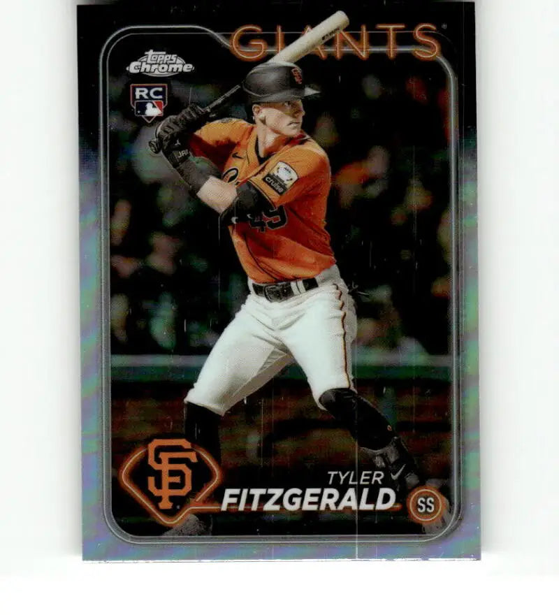 Chrome-finish baseball card of Tyler Fitzgerald in orange jersey for Topps Chrome Refractor