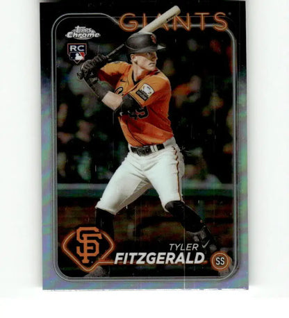 Chrome-finish baseball card of Tyler Fitzgerald in orange jersey for Topps Chrome Refractor