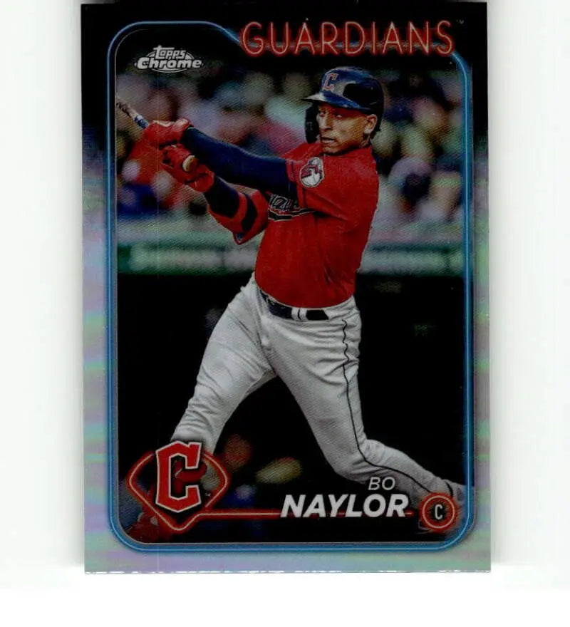 Topps Chrome Refractor Cleveland Guardians Bo Naylor baseball card in red jersey