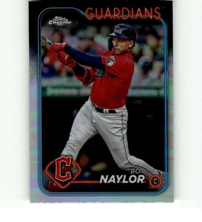 Topps Chrome Refractor Cleveland Guardians Bo Naylor baseball card in red jersey