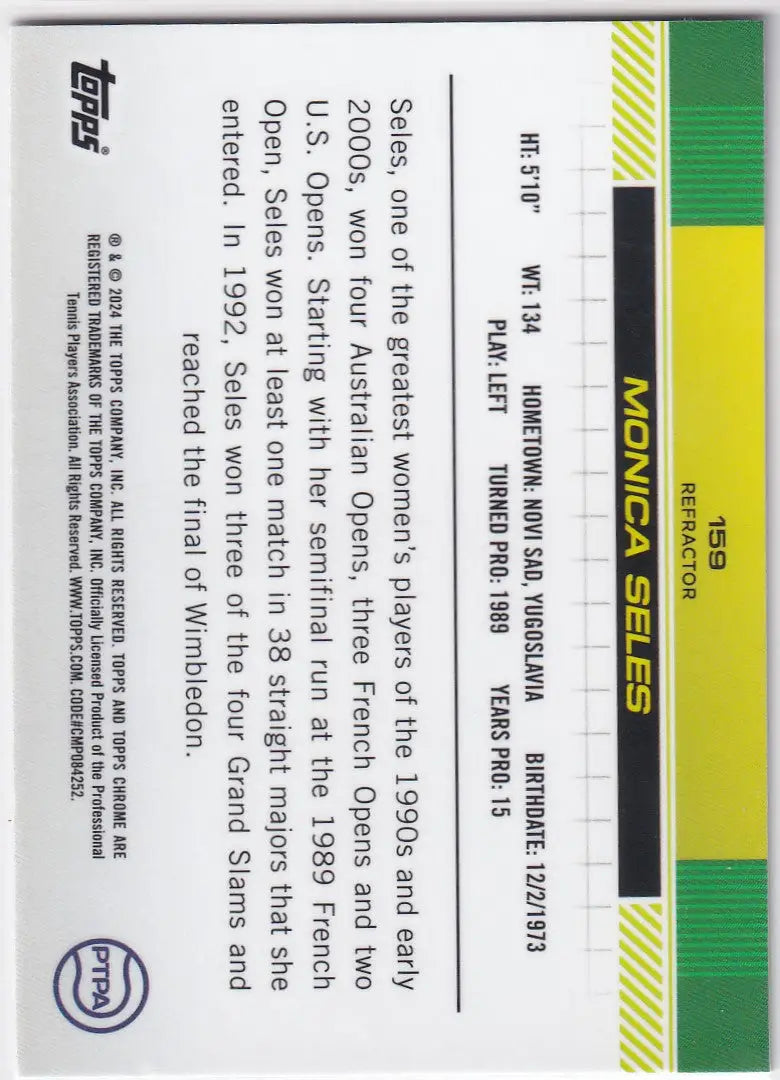 Back side of a Topps Chrome Refractor card featuring text and colorful stripes