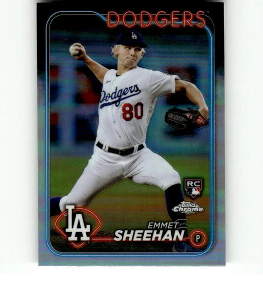 Emmet Sheehan Los Angeles Dodgers pitcher baseball card in white uniform number 80