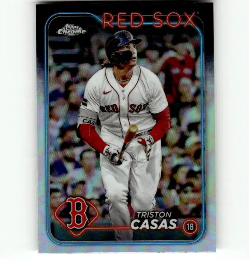 Triston Casas Boston Red Sox player in white uniform on 2024 Topps Chrome Refractor card