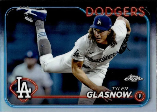 Baseball card of Tyler Glasnow pitching for the Los Angeles Dodgers with number 4