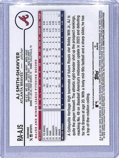 2024 Topps Chrome Refractor Aqua Lava Baseball Card Back AJ Smith-Shawver NM-MT RC