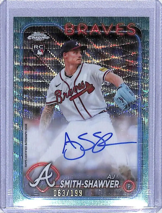 Autographed 2024 Topps Chrome Refractor Aqua Lava Atlanta Braves baseball card