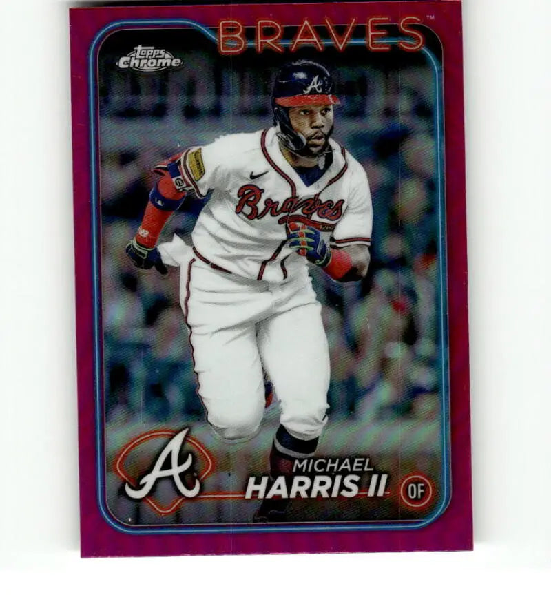 Purple-bordered Topps Chrome Refractor featuring Michael Harris of the Atlanta Braves