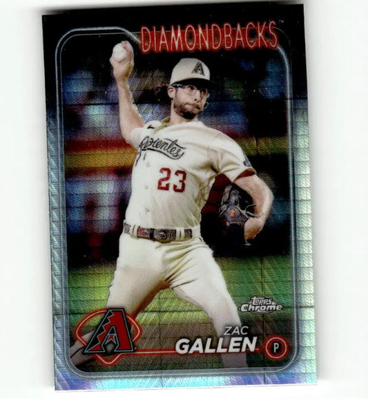 Zac Gallen Topps Chrome Refractor Prism baseball card featuring Diamondbacks pitcher #23
