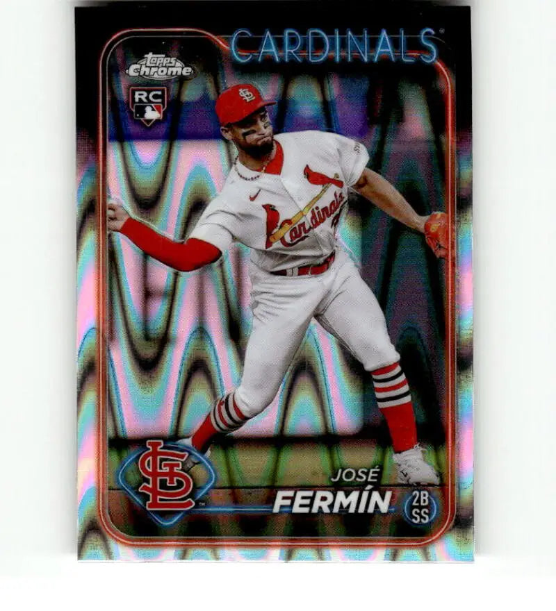 Chrome Refractor Baseball Card of Jose Fermin, St. Louis Cardinals Player in Home Uniform