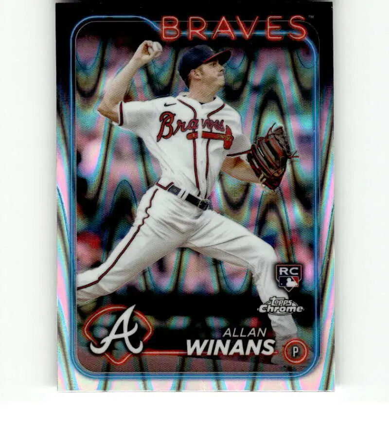 Atlanta Braves pitcher Allan Winans in action on 2024 Topps Chrome Refractor card