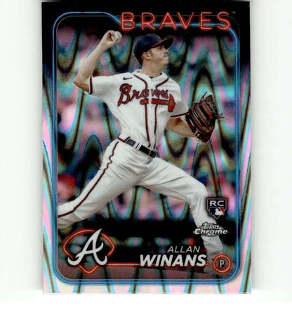 Atlanta Braves pitcher Allan Winans in action on 2024 Topps Chrome Refractor card