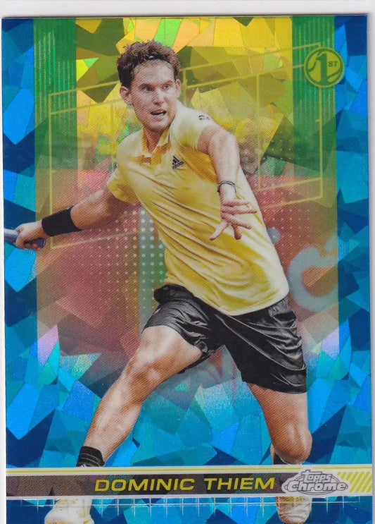 Tennis player in yellow shirt and black shorts featured in Topps Chrome Sapphire card