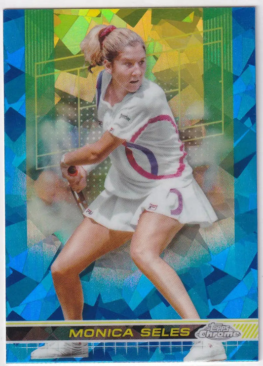 Monica Seles in white dress playing on court in 2024 Topps Chrome Sapphire card