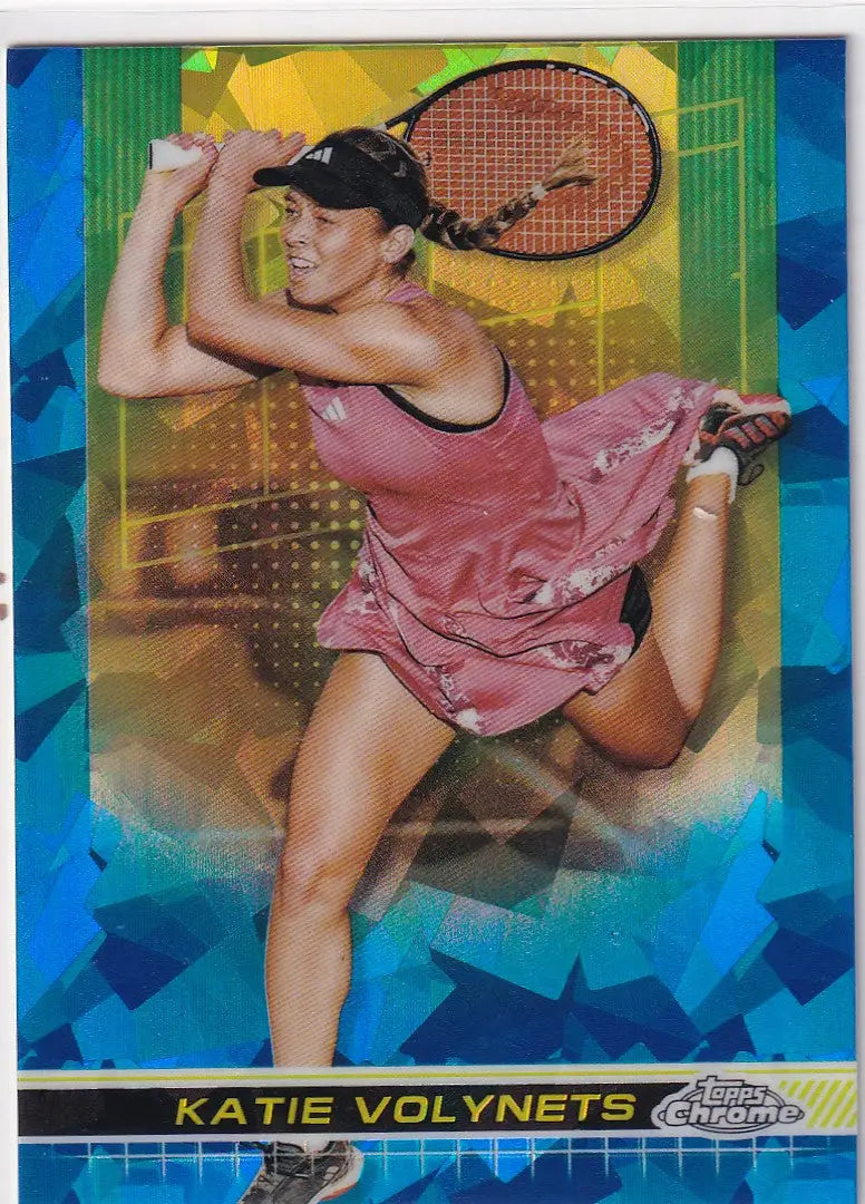 Tennis player in pink dress and black cap serves in 2024 Topps Chrome Sapphire image