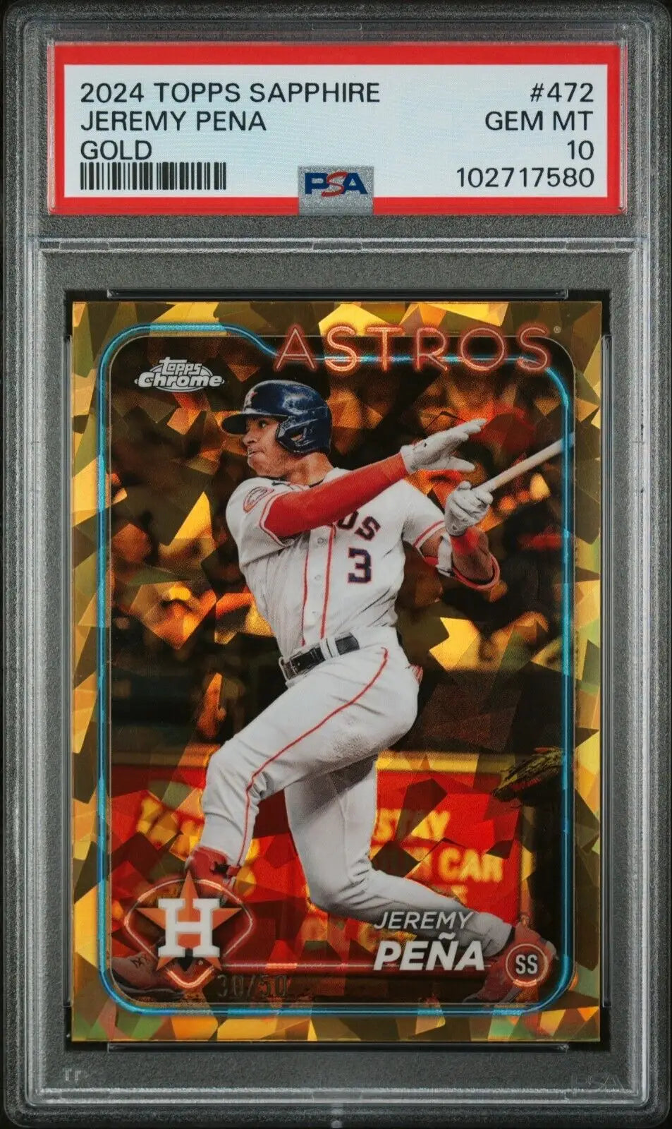 Graded 2024 Topps Chrome Sapphire Jeremy Pena #472 Gold /50 PSA 10 baseball card