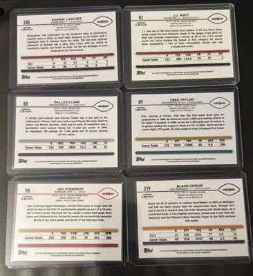 Collection of six Topps Chrome Sepia Refractor Football Cards in protective sleeves