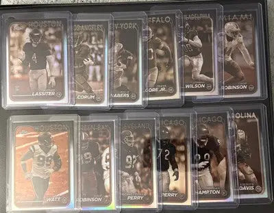 Collection of Topps Chrome Sepia Refractor Football Cards in protective sleeves