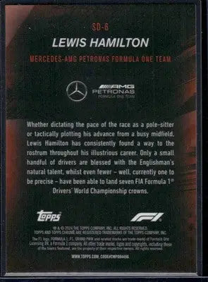 Collectible 2024 Topps Chrome Speed Demons Lewis Hamilton trading card featuring Speed Demons Lewis