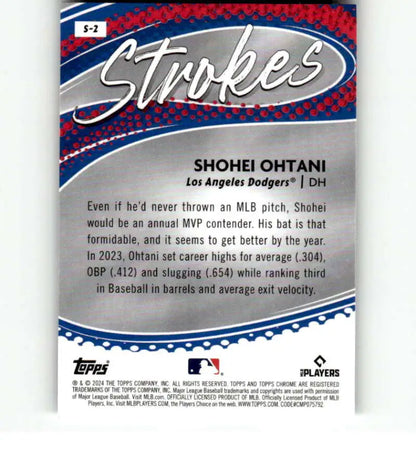 Baseball card of Shohei Ohtani from the Los Angeles Dodgers in Topps Chrome Strokes series