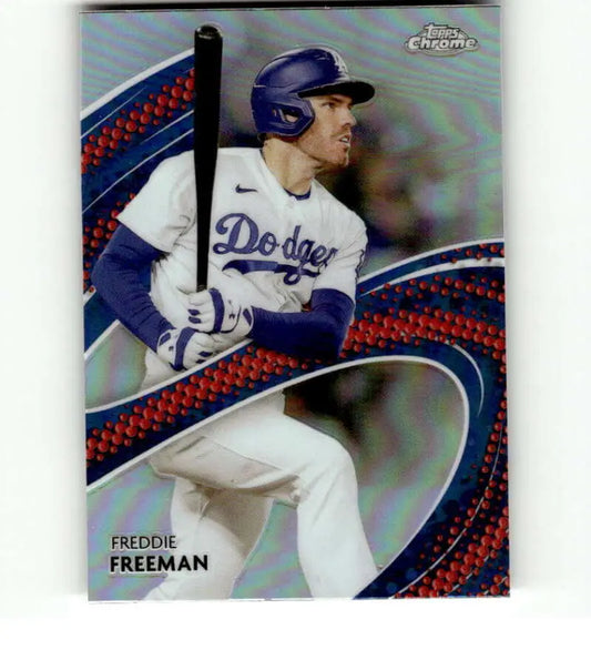 Baseball card of Freddie Freeman in blue helmet, Los Angeles Dodgers, Topps Chrome Refractor