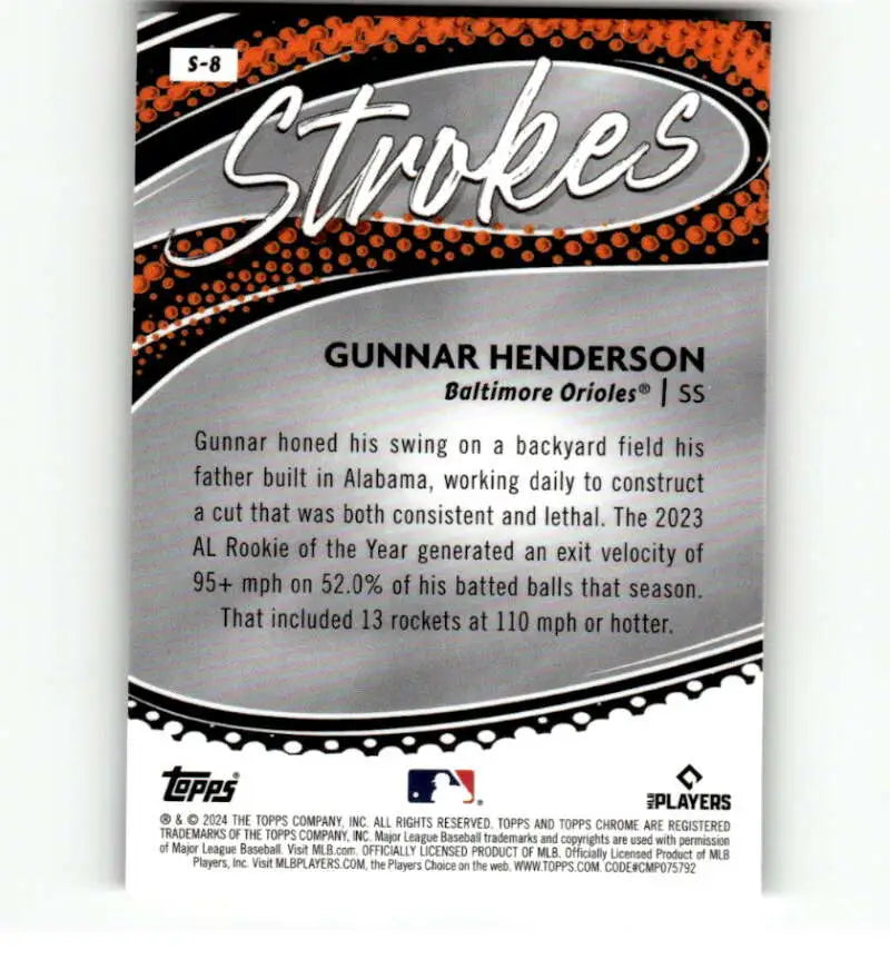 2024 Topps Chrome Strokes Refractor Baseball Card of Gunnar Henderson, Baltimore Orioles