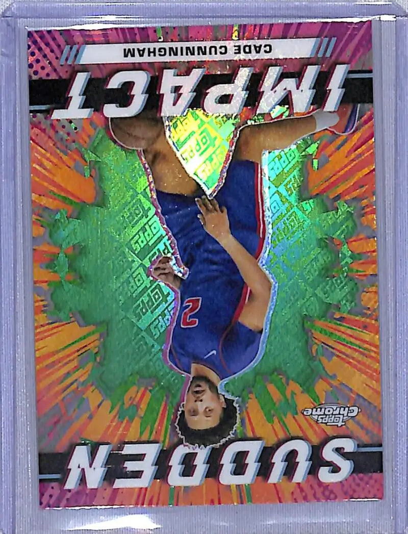 Cade Cunningham Sudden Impact basketball trading card with green logo refractor in product listing