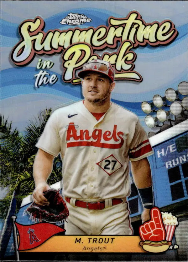 2024 Topps Chrome Summertime in the Park Refractor Mike Trout Los Angeles Angels Card