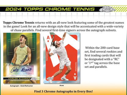 2024 Topps Chrome Tennis Breakers Delight product advertisement featuring gold refractor cards