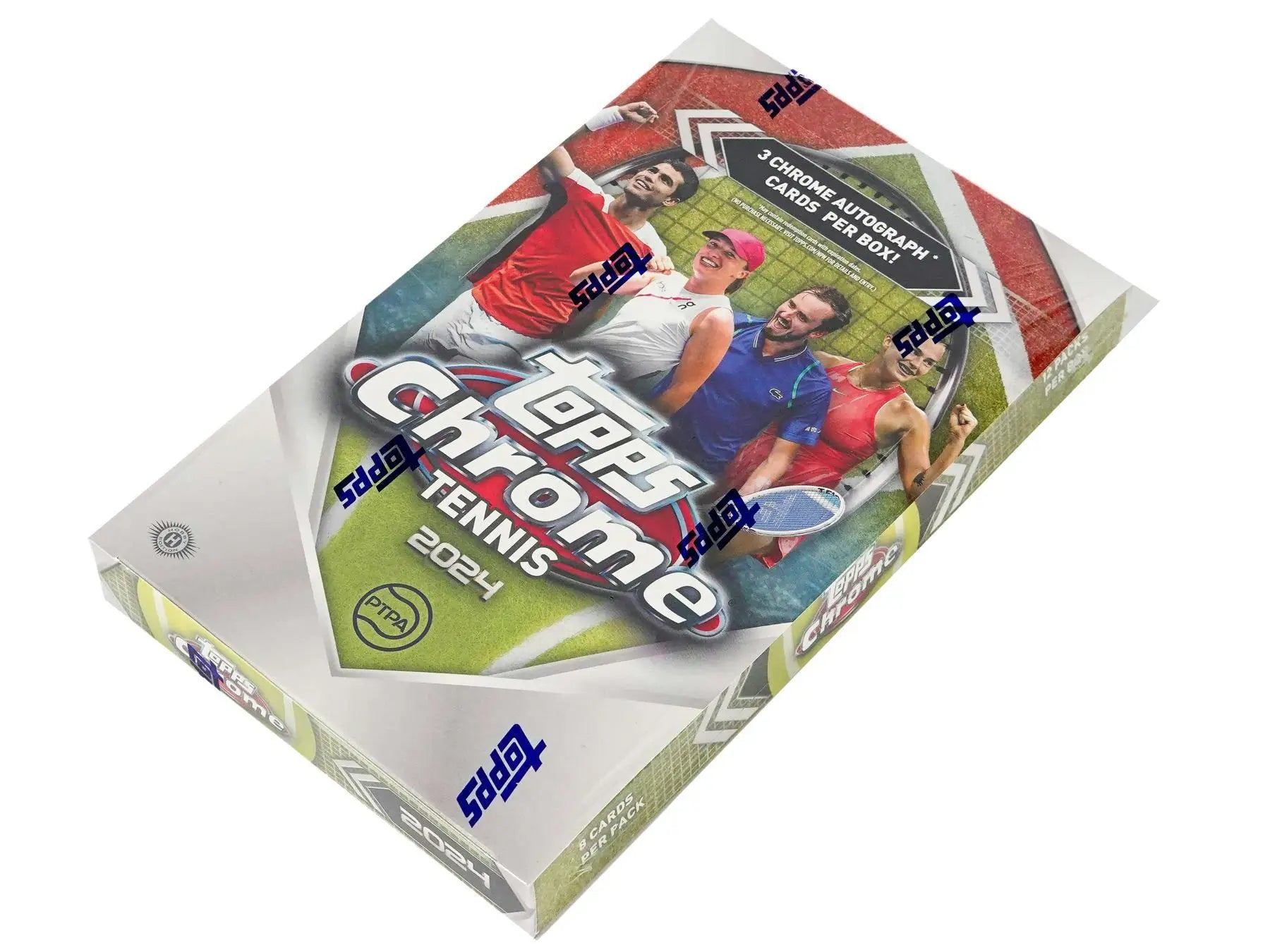 2022 Topps Chrome Soccer trading card box featuring players and refractor parallels