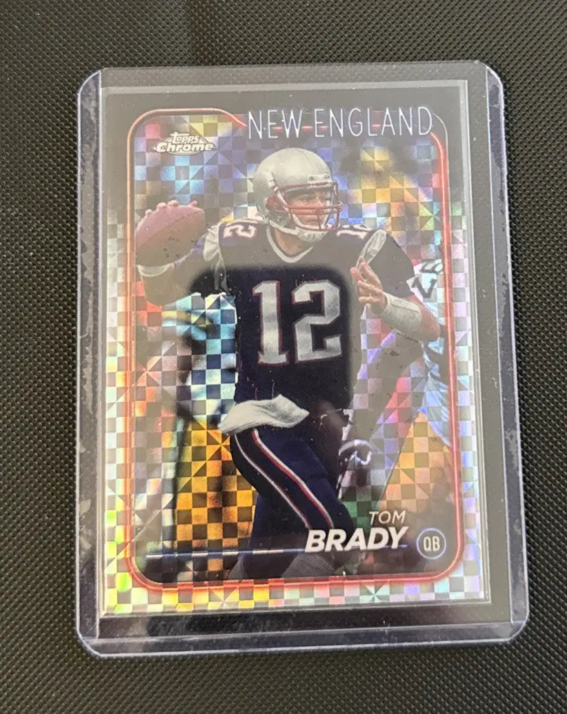 Tom Brady 2024 Topps Chrome Tom football card in protective sleeve
