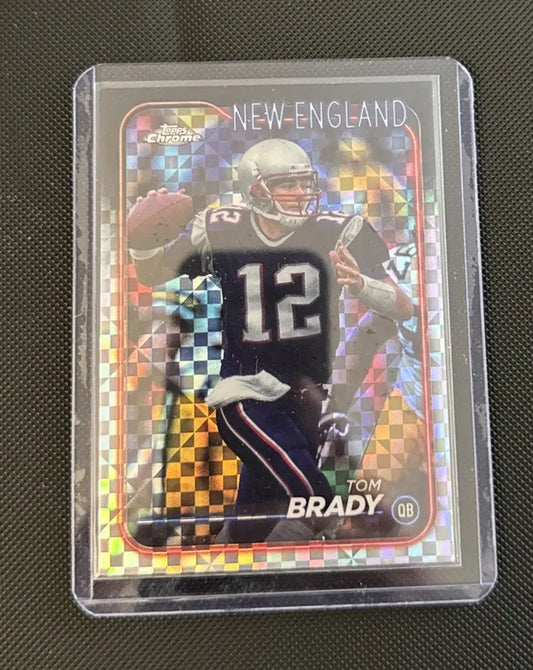 Tom Brady 2024 Topps Chrome Tom football card in protective sleeve