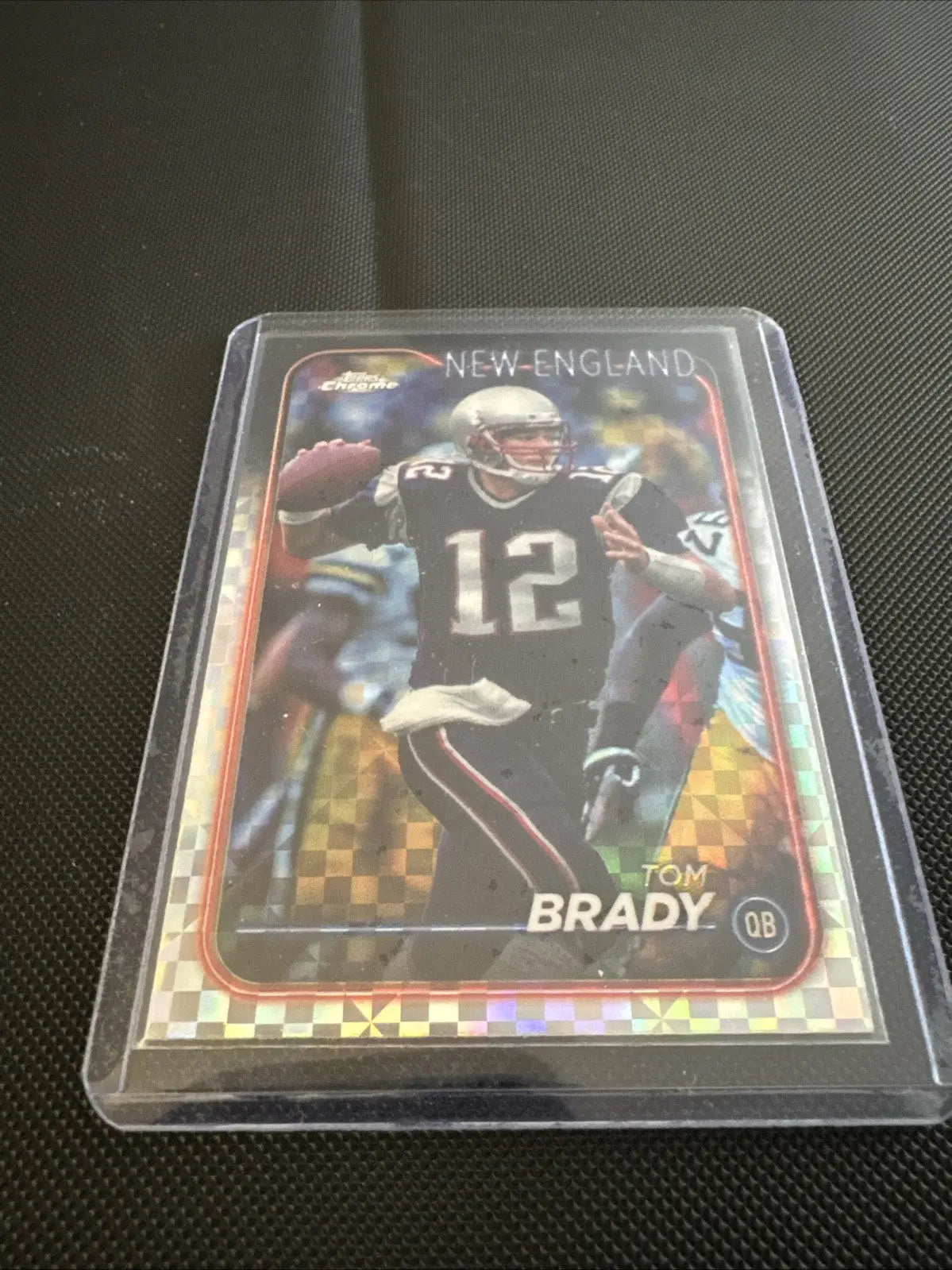 Tom Brady 2024 Topps Chrome Tom football card in protective case