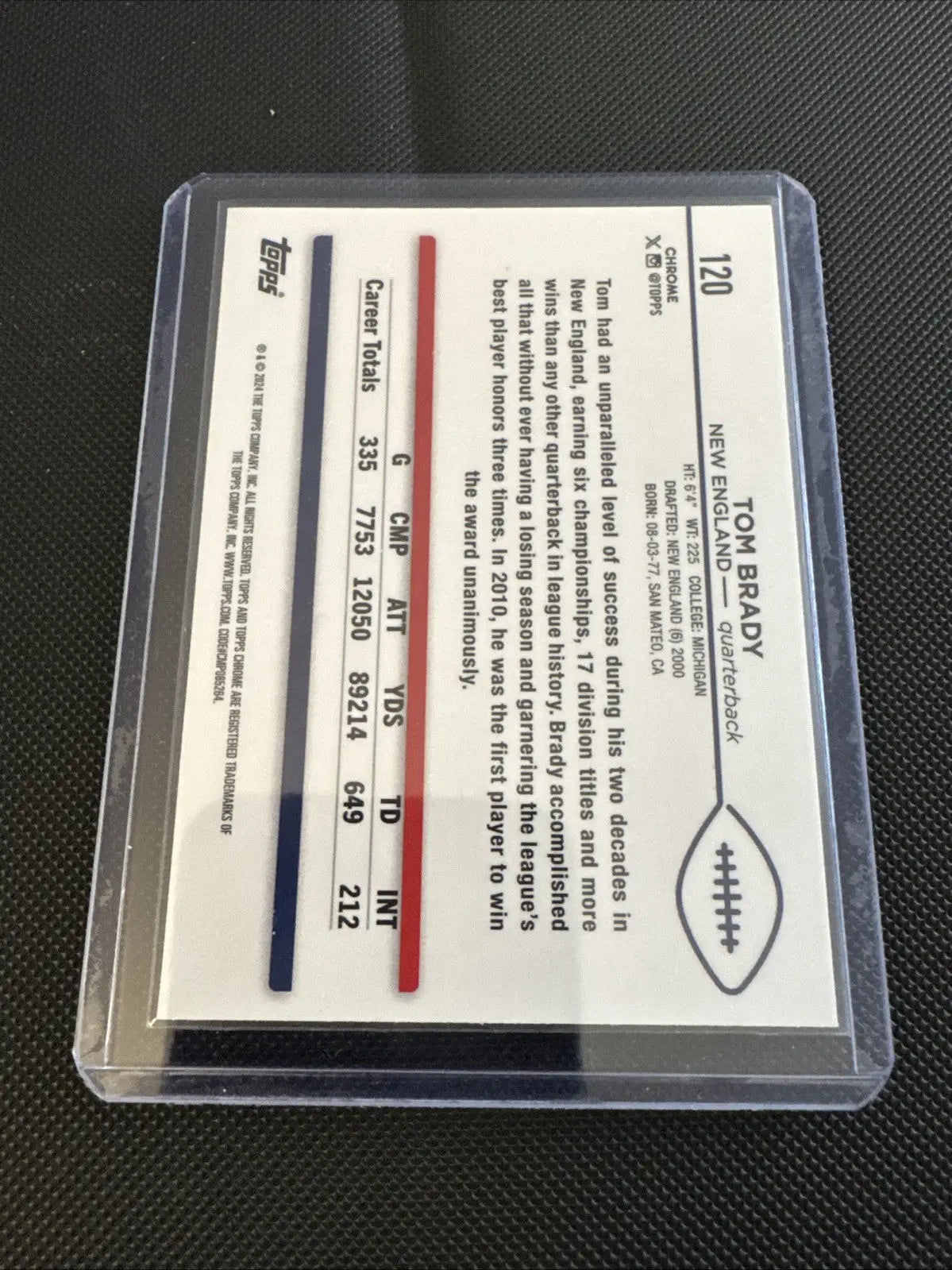 2024 Topps Chrome TOM BRADY X FRACTOR football trading card in protective sleeve