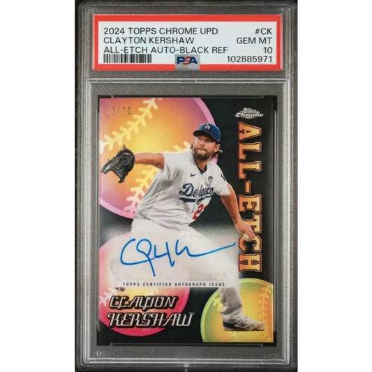 2024 Topps Chrome Update All-Etch Refractor Black #CUAE-CK Clayton Kershaw PSA 10 GEM MINT Auto 3/10 Los Angeles Dodgers