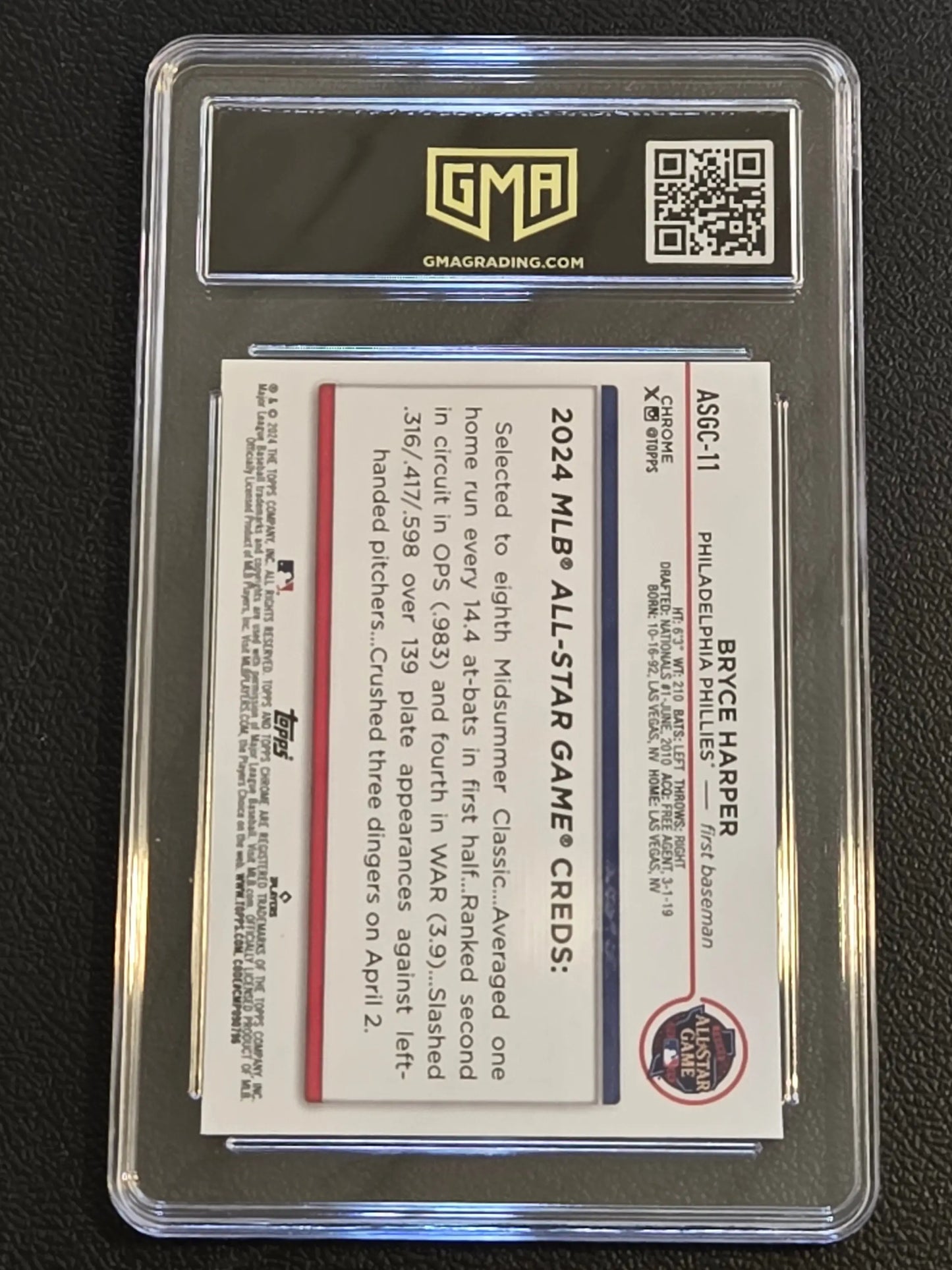 Graded Bryce Harper 2024 MLB All-Star Game baseball card from Topps Chrome Update series