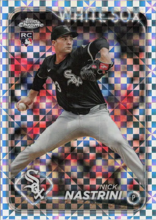 Baseball card of Nick Nastrini showcasing a Topps Chrome Update Refractor Prism