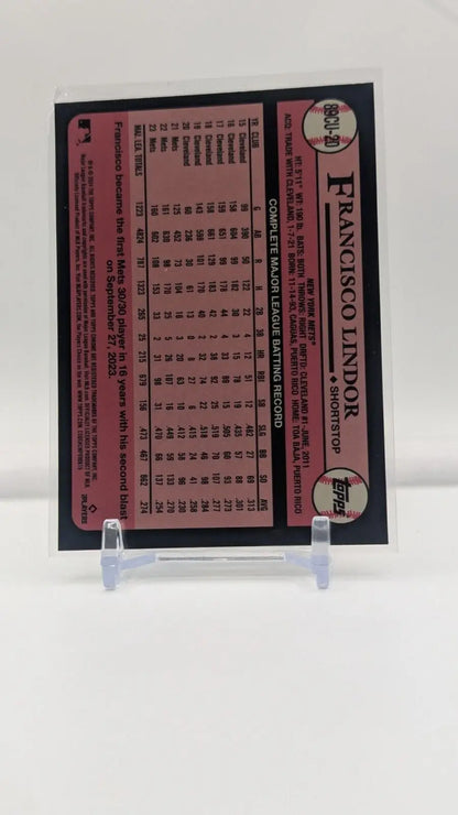 Baseball card back of 2024 Topps Chrome Update Francisco Lindor #89CU-20