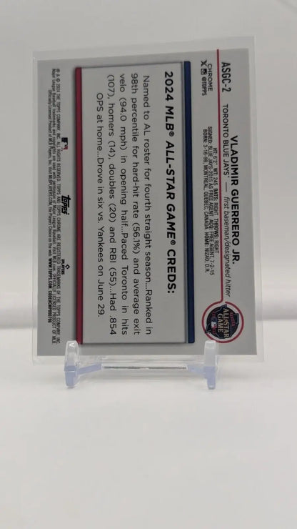 Back of 2024 Topps Chrome Update Series All-Star Game card featuring Vladimir Guerrero Jr