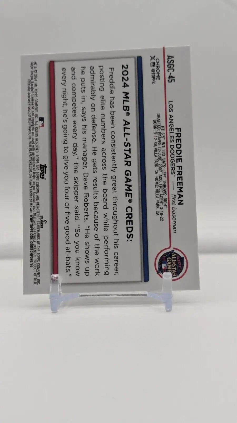Freddie Freeman baseball card from 2024 Topps Chrome Update Series All-Star Game