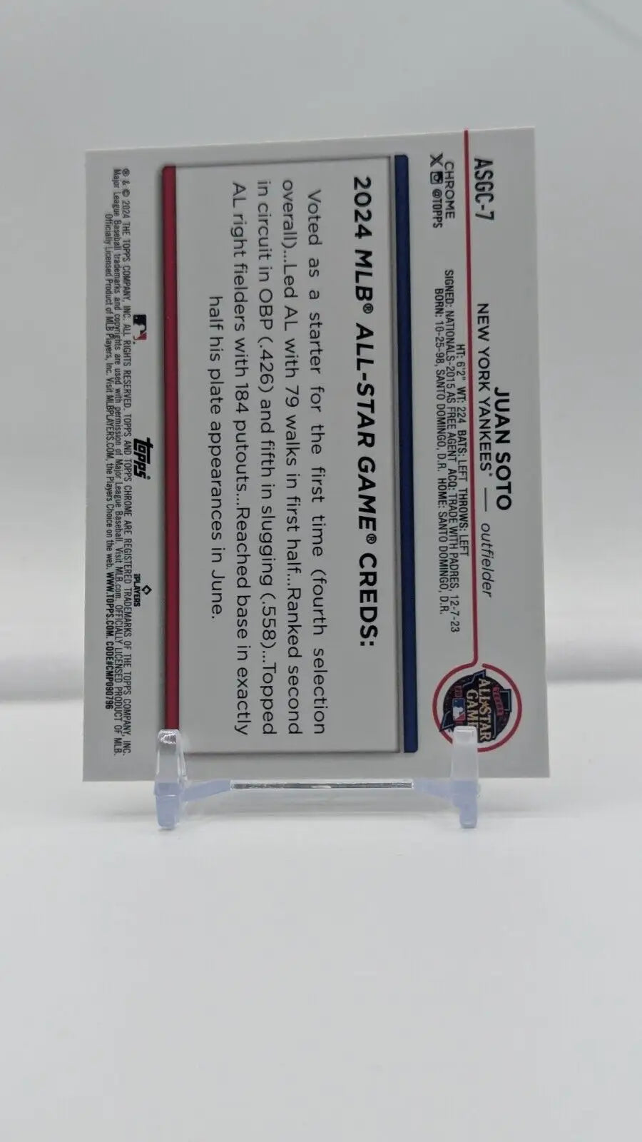 Juan Soto baseball card from 2024 Topps Chrome Update Series All-Star Game collection