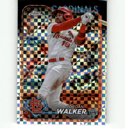 Shiny Topps Chrome X-Fractor baseball card of Jordan Walker for Louis Cardinals