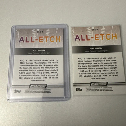 Two Topps Chrome Art Monk Laser Refractor trading cards in protective case