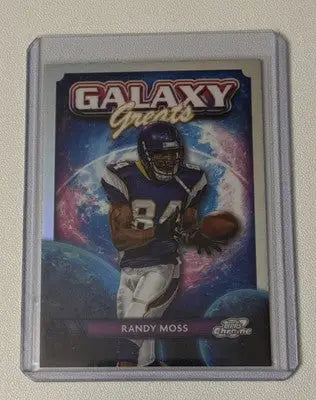 Football trading card featuring Randy Moss from 2024 Topps Cosmic Chrome Vikings Galaxy Greats