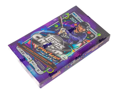 Purple 2024 Topps Cosmic Chrome Baseball Hobby Box with holographic space dust refractor art