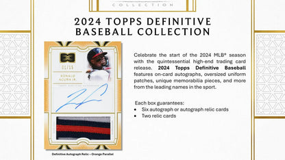 Baseball card with player photo and red parallel uniform patch in 2024 Topps box