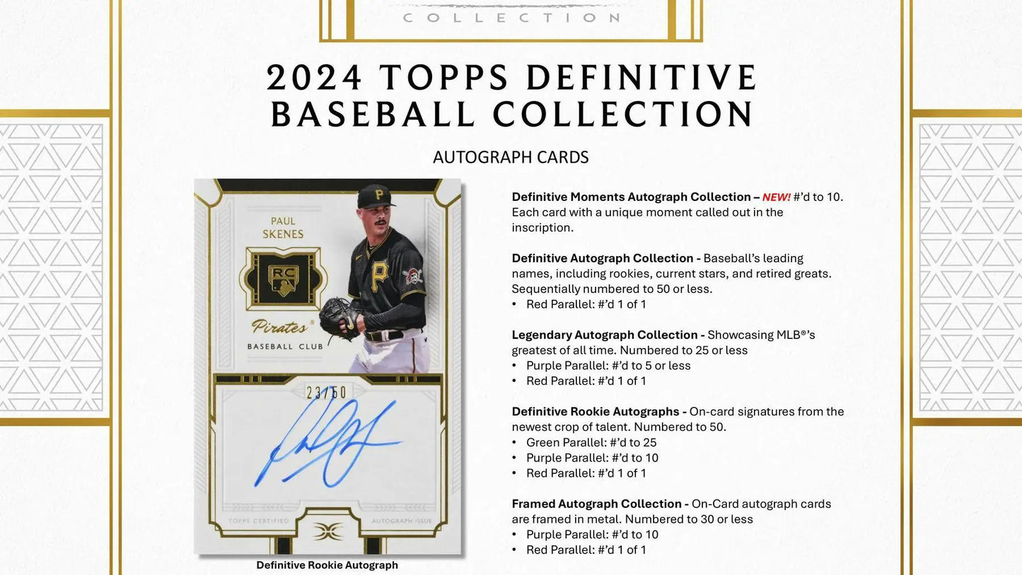 2024 Topps Definitive Collection Baseball Hobby Box features autographs, red parallel, and purple parallel