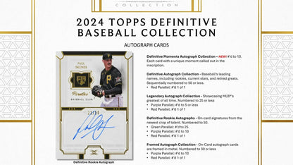 2024 Topps Definitive Collection Baseball Hobby Box features autographs, red parallel, and purple parallel