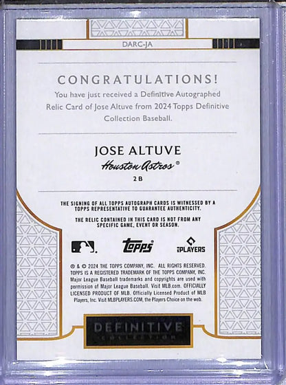 Jose Altuve autographed relic card from 2024 Topps Definitive Houston Astros